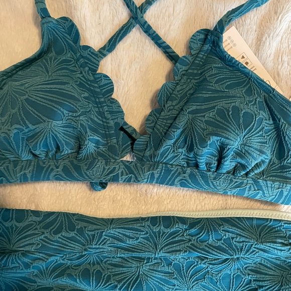 Cupshe Teal Floral High Waist Bikini Set - Picture 4 of 7